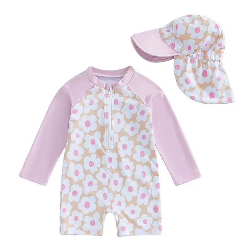 Baby Girl Swimsuit with Cap - Lindsay