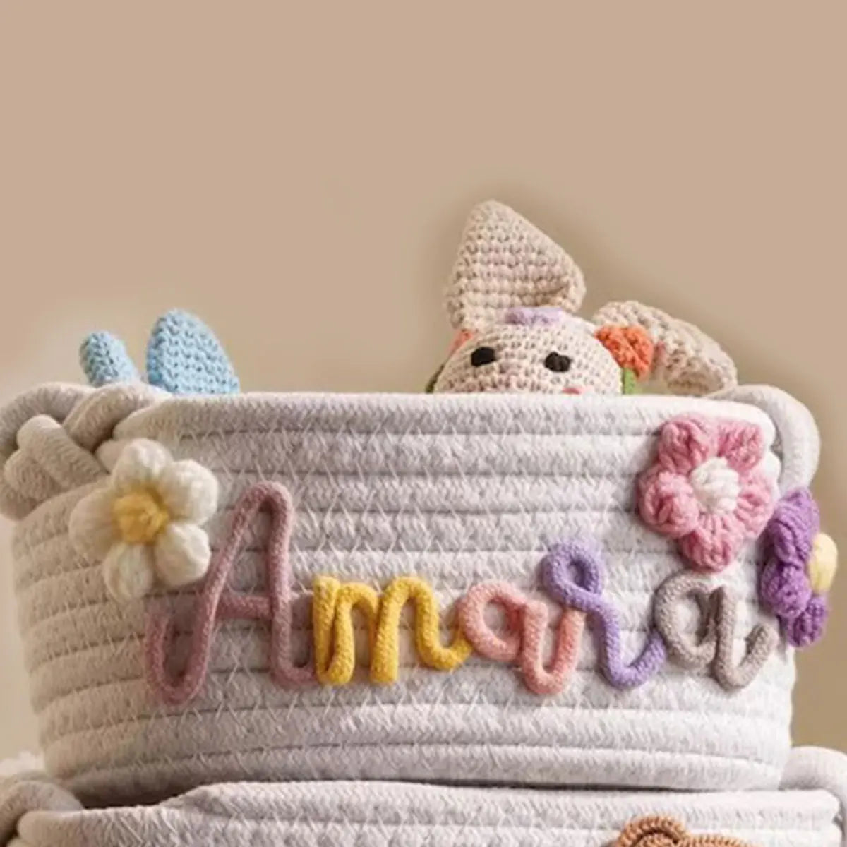 Personalized cotton rope storage basket with name – Handmade, 3 sizes