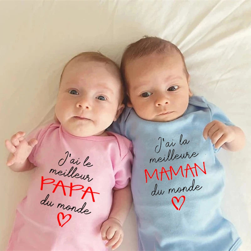 Body bébé en coton message Maman ou Papa – Cadeau de naissance pour les parents
