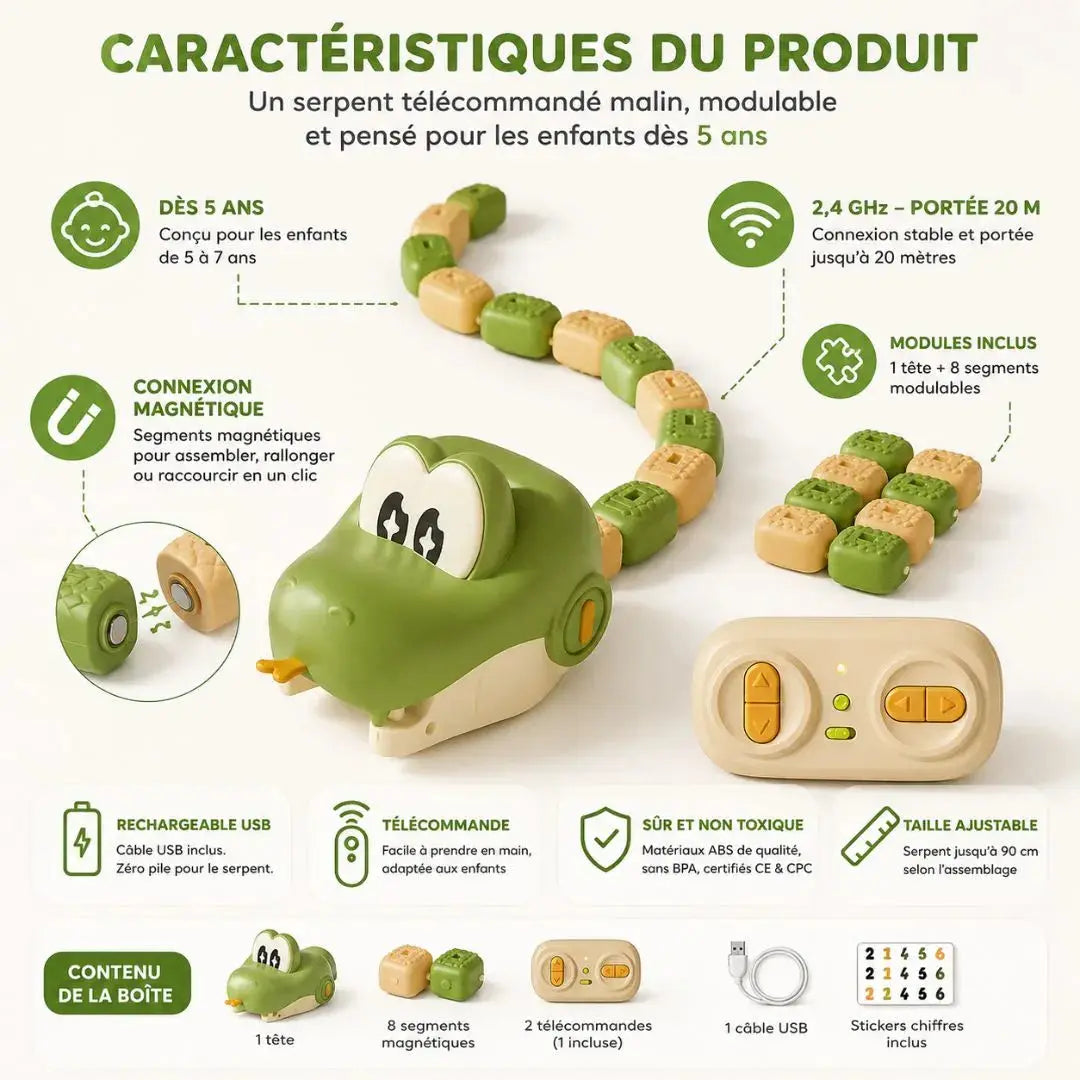 Serpent Télécommandé RC Magnétique – Jeu Enfant Dès 3 Ans