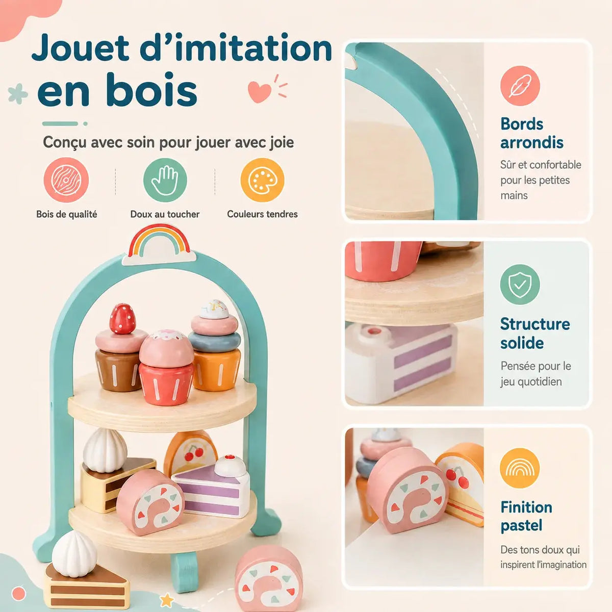 Service à Gâteaux en Bois pour Enfant – SweetTower