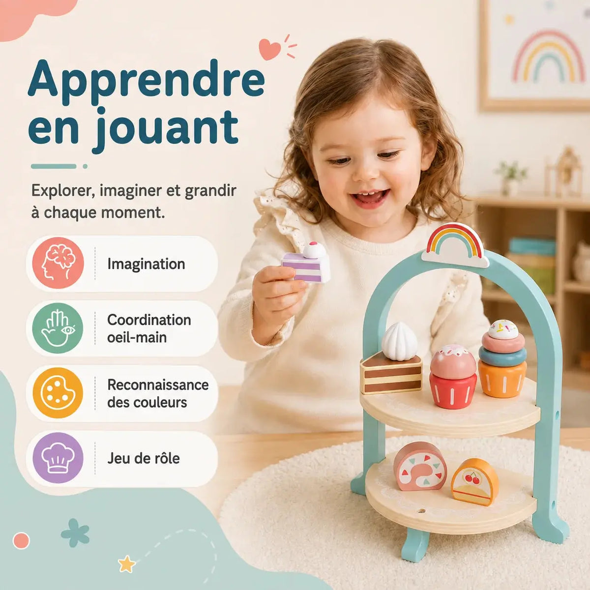 Service à Gâteaux en Bois pour Enfant – SweetTower