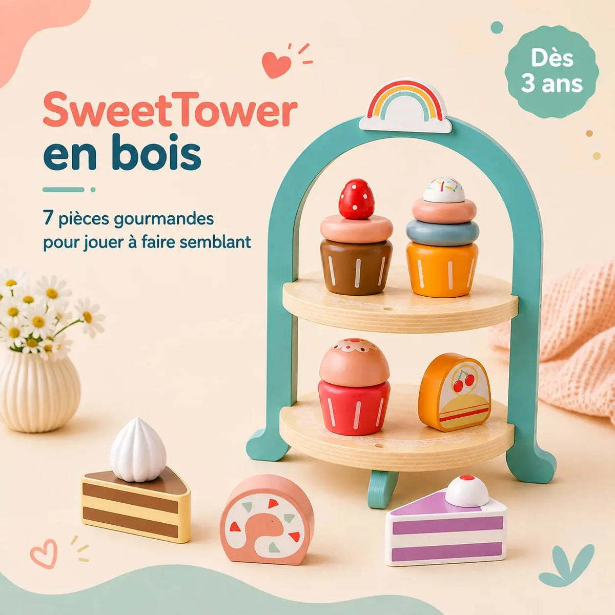 Service à Gâteaux en Bois pour Enfant – SweetTower