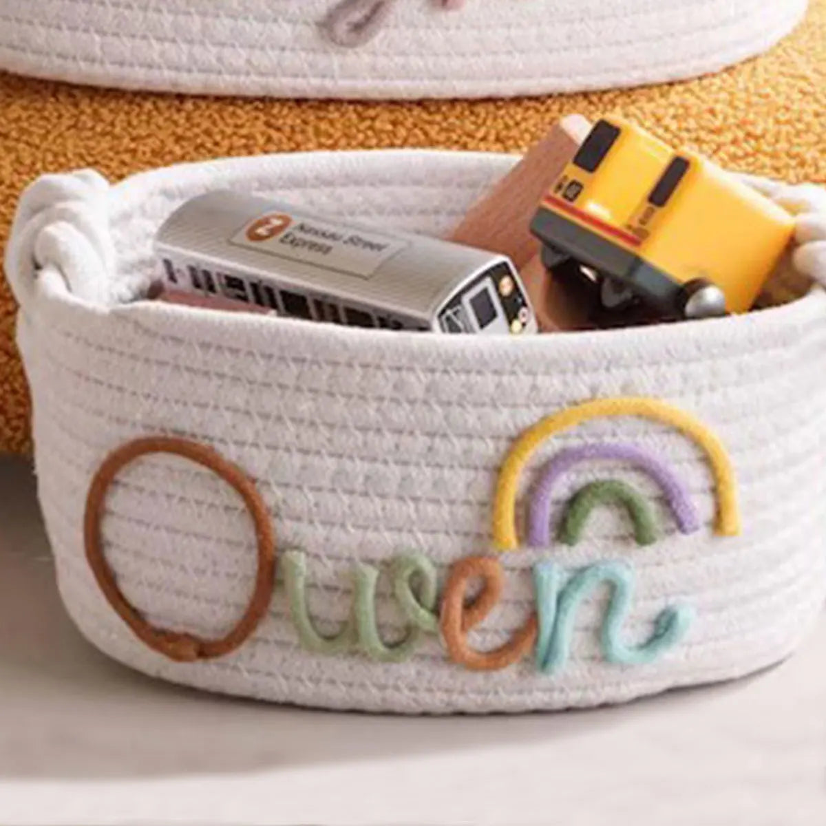 Personalized cotton rope storage basket with name – Handmade, 3 sizes