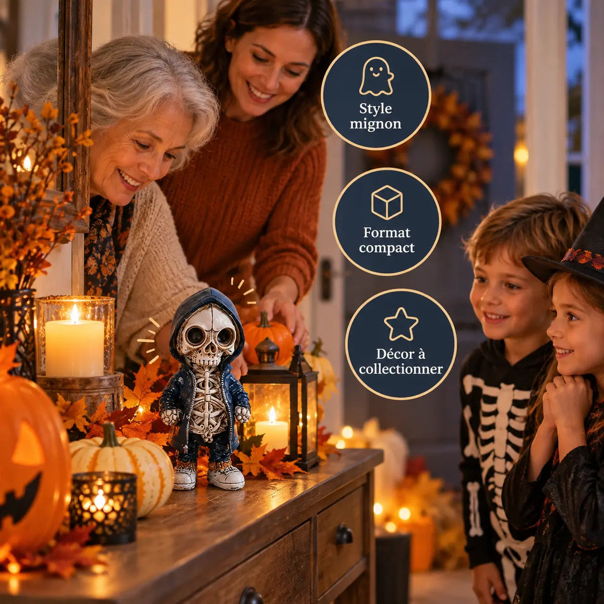 Statuette Halloween – Figurine Squelette à Capuche