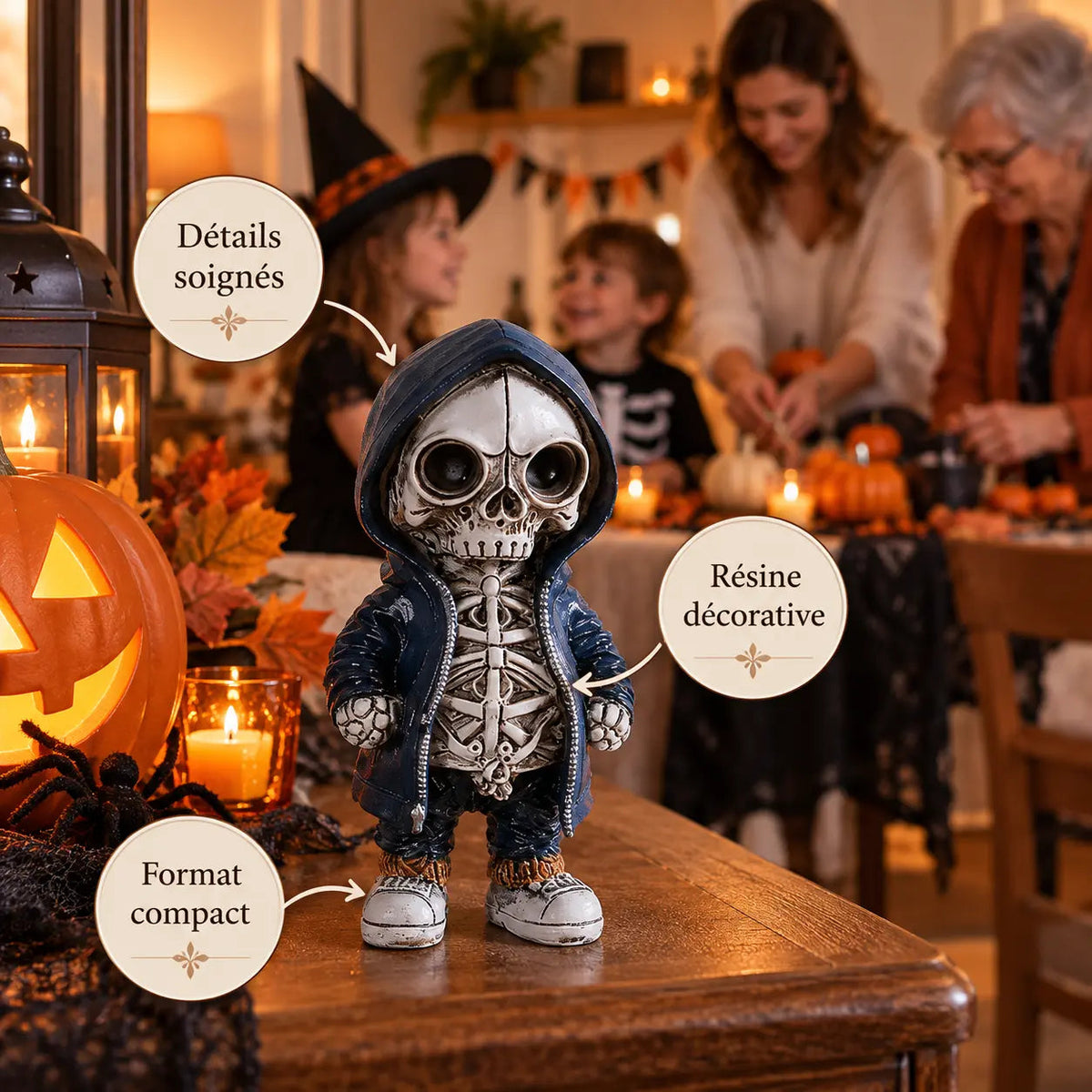 Statuette Halloween – Figurine Squelette à Capuche