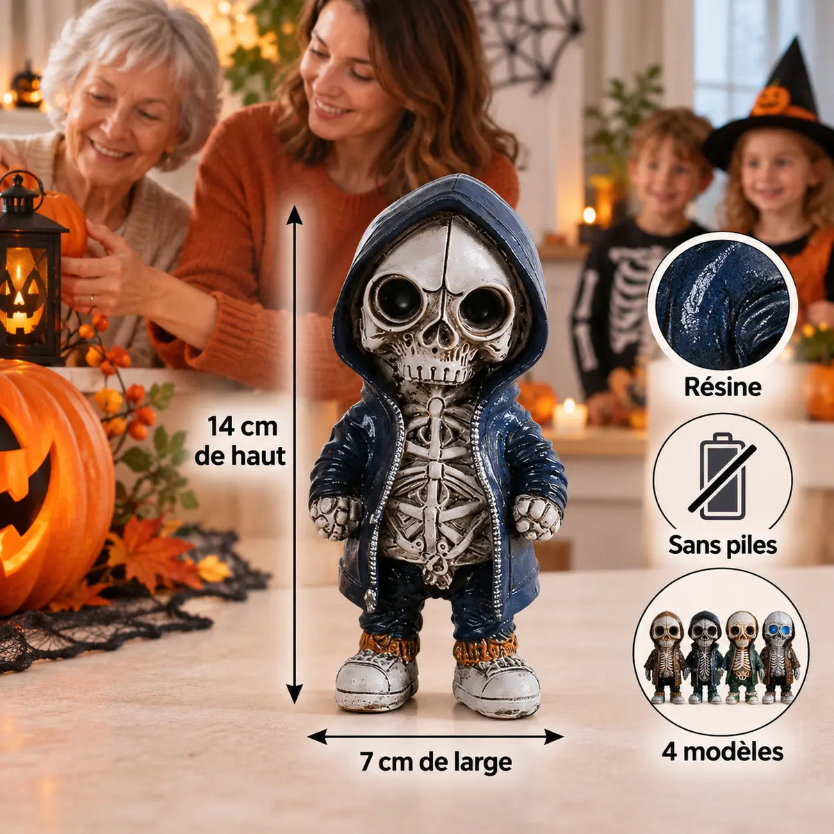 Statuette Halloween – Figurine Squelette à Capuche