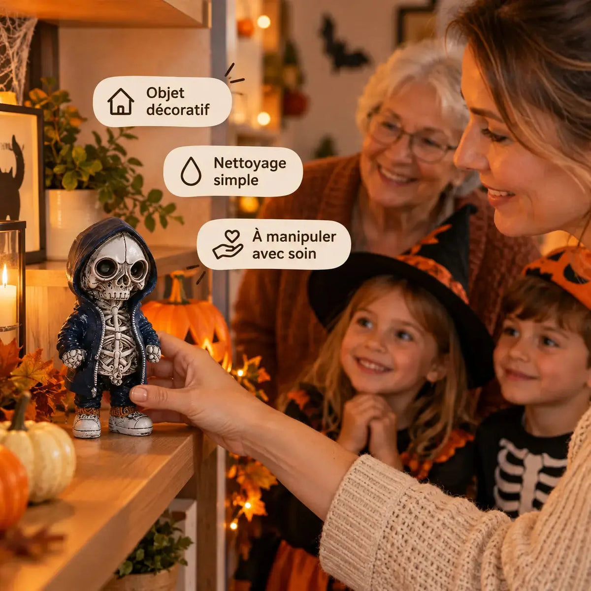 Statuette Halloween – Figurine Squelette à Capuche