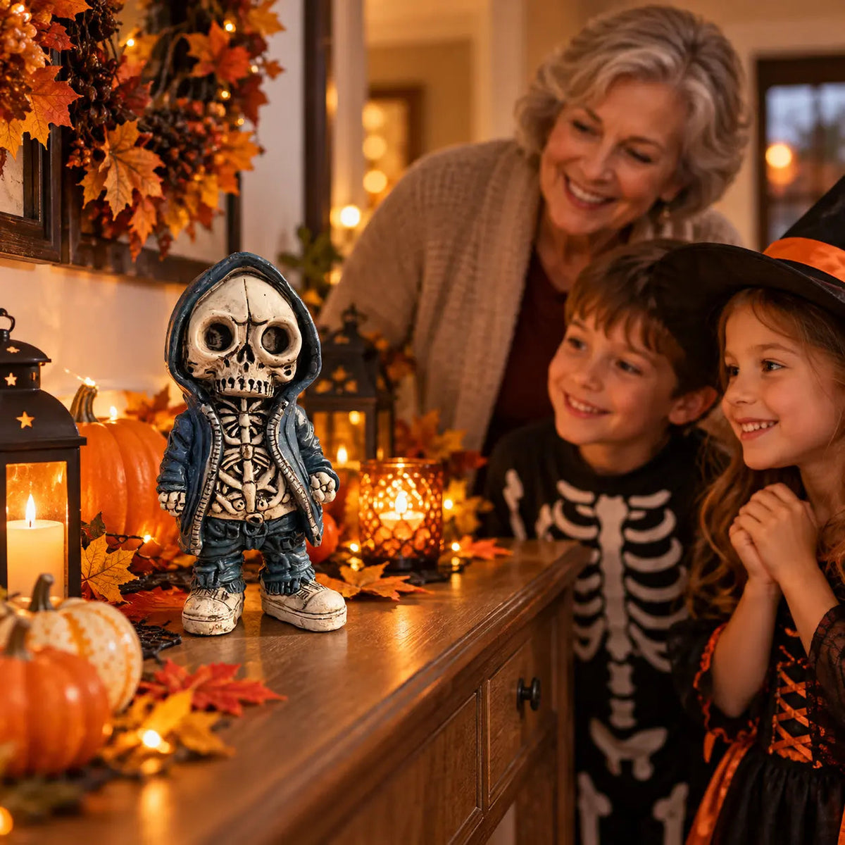 Statuette Halloween – Figurine Squelette à Capuche