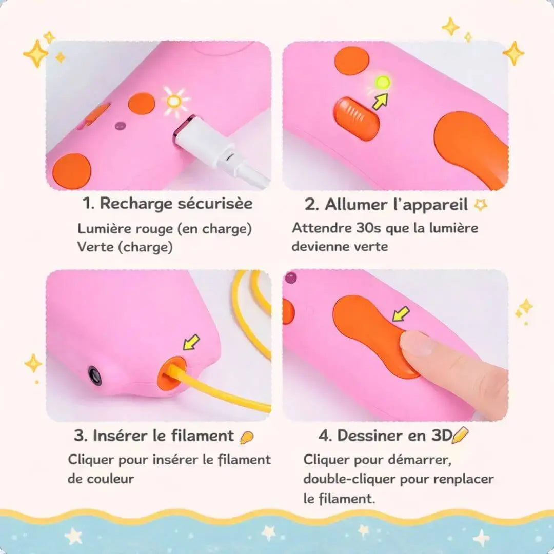 Stylo 3D Enfant dès 6 ans – Sécurisé Basse Température