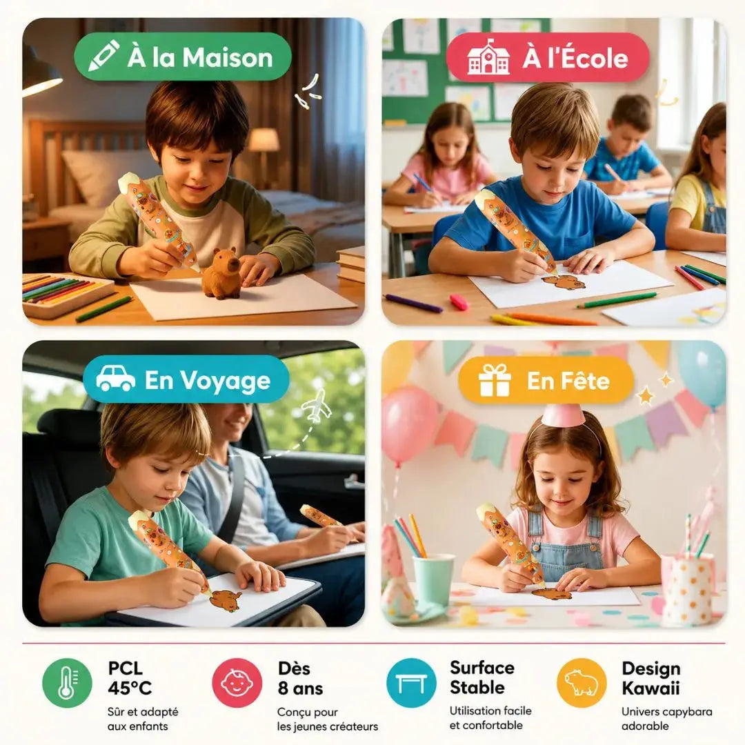 Stylo Impression 3D Enfant dès 8 ans – Kawaii Panda & Capybara