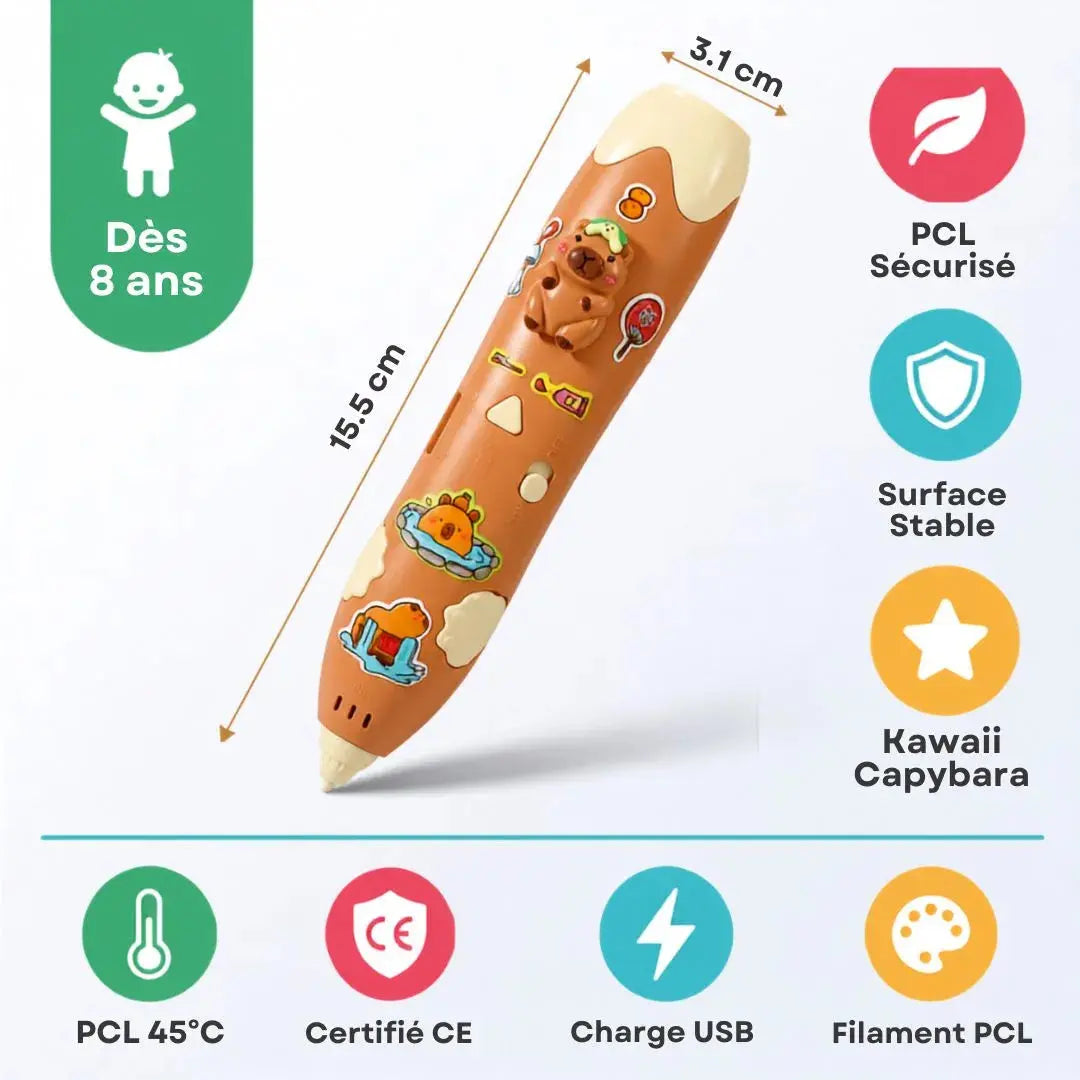 Stylo Impression 3D Enfant dès 8 ans – Kawaii Panda & Capybara