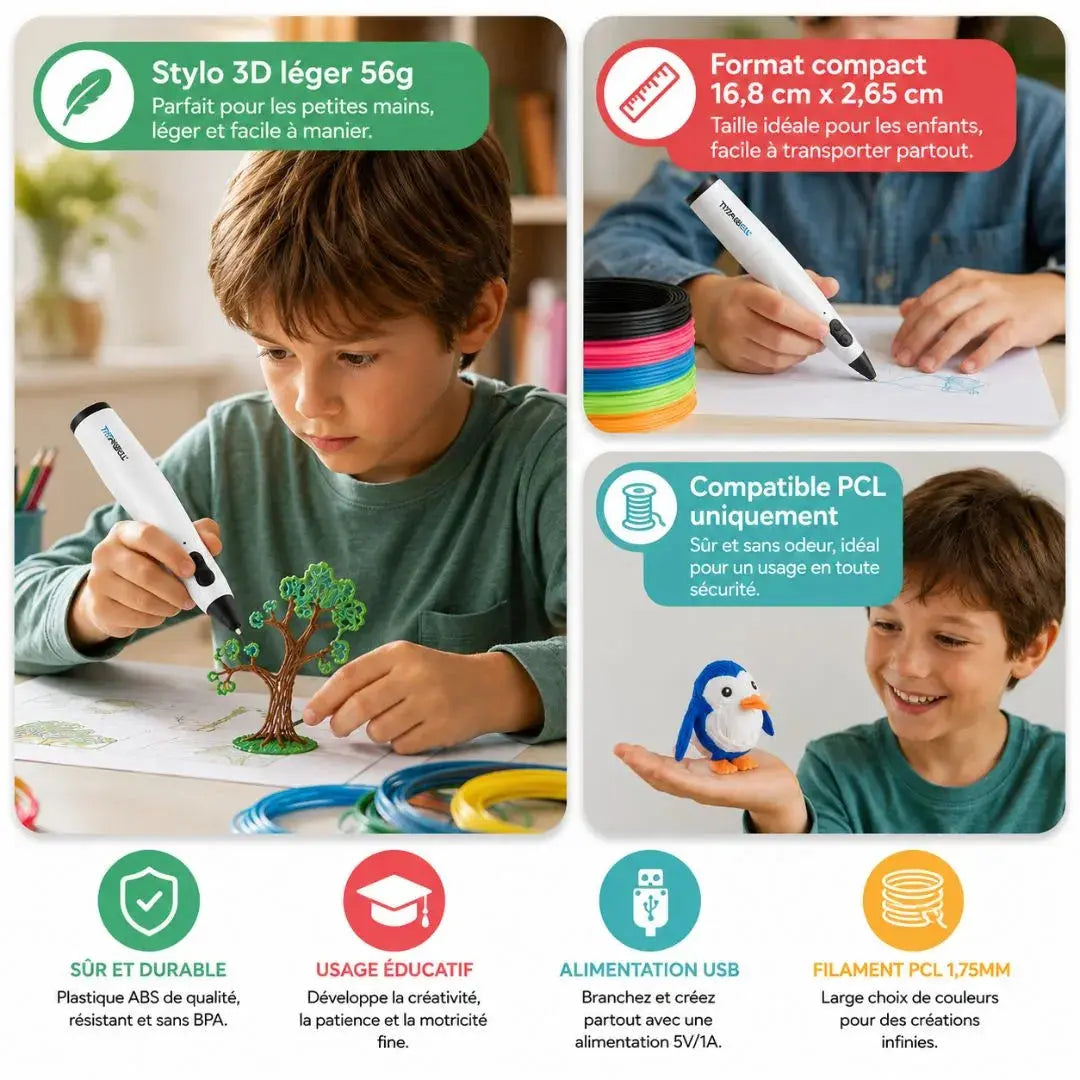 Stylo Impression 3D dès 8 ans  – Basse Température Sécurisé Enfant