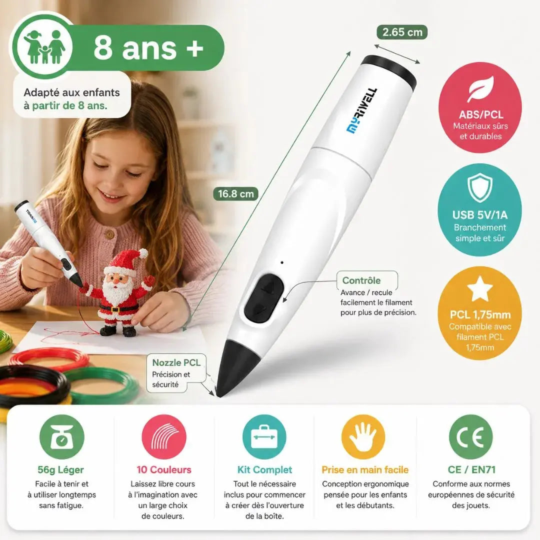 Stylo Impression 3D dès 8 ans  – Basse Température Sécurisé Enfant