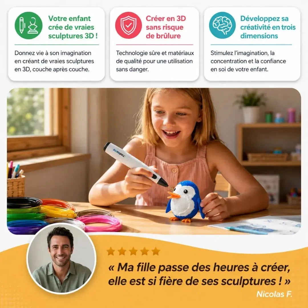 Stylo Impression 3D dès 8 ans  – Basse Température Sécurisé Enfant