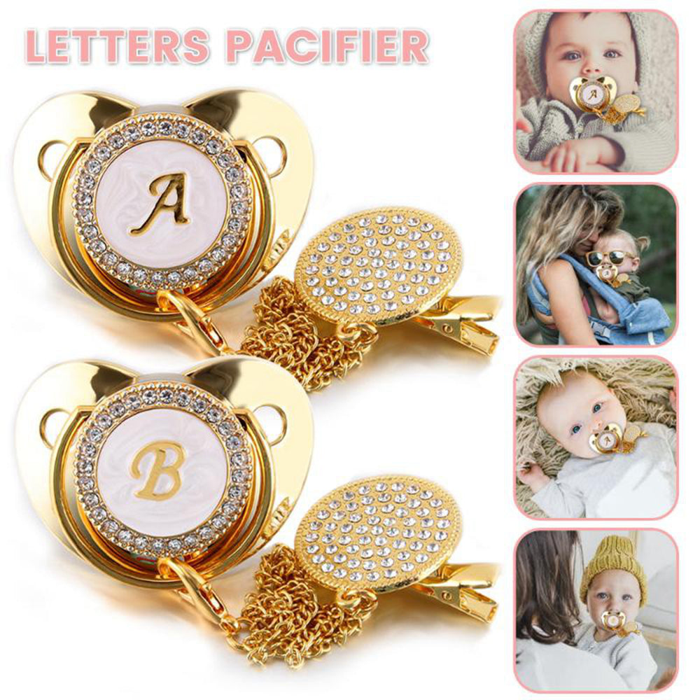 Sucette Tétine & Attache Tétine Or Initiale - Babystyle