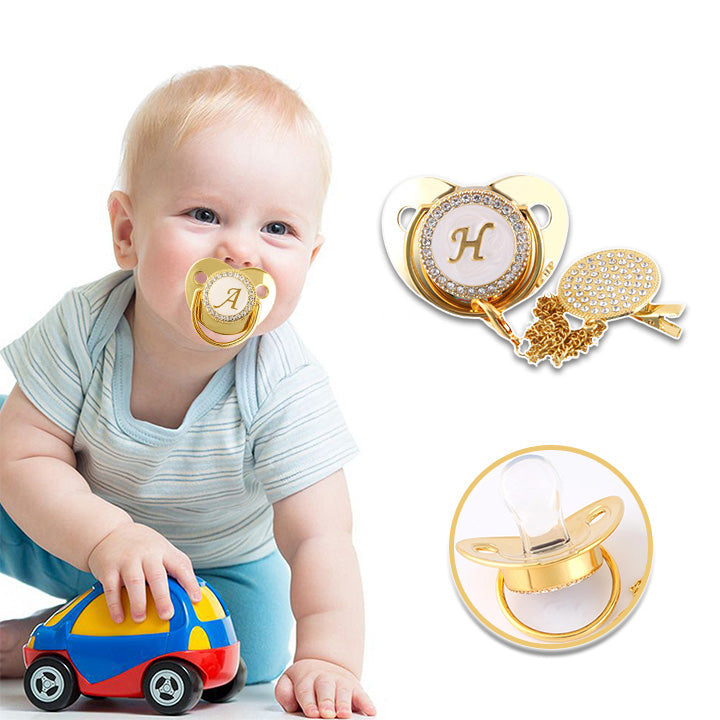 Sucette Tétine & Attache Tétine Or Initiale - Babystyle