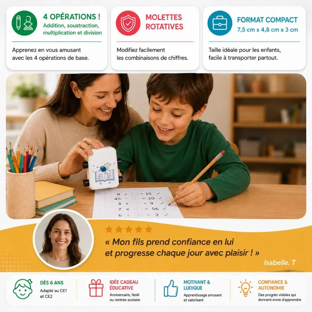 Table de Multiplication CE1 – Tampon Rotatif 4 Opérations – Dès 6 Ans