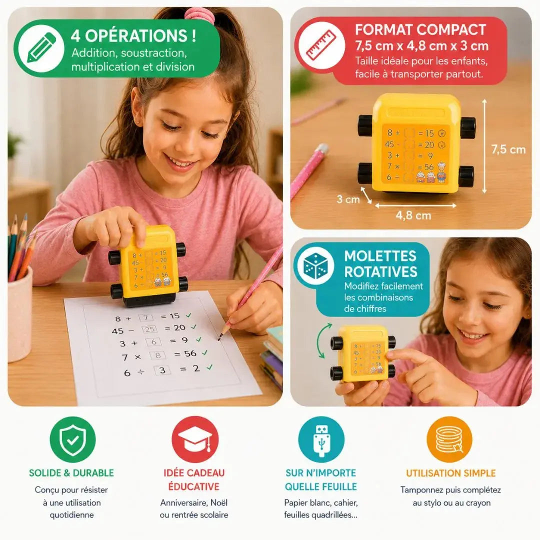 Table de Multiplication CE1 – Tampon Rotatif 4 Opérations – Dès 6 Ans
