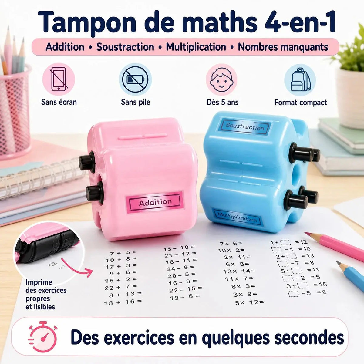 Tampon de Calcul Mental Enfant 4-en-1 – Dès 5 Ans