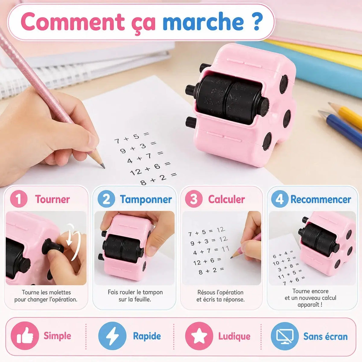 Tampon de Calcul Mental Enfant 4-en-1 – Dès 5 Ans