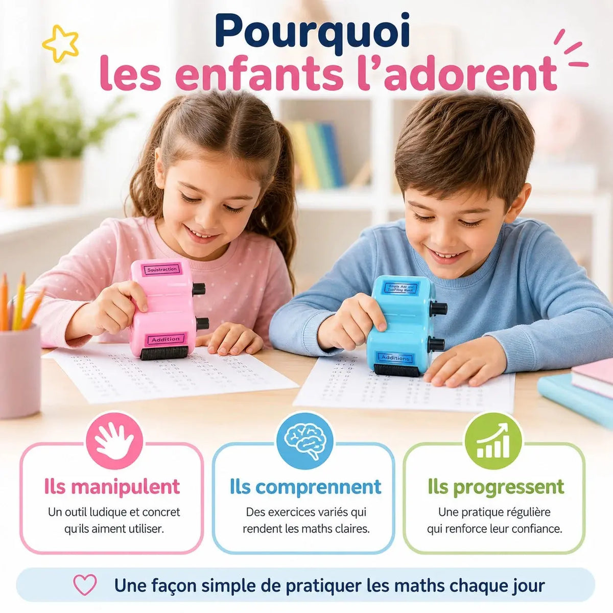 Tampon de Calcul Mental Enfant 4-en-1 – Dès 5 Ans