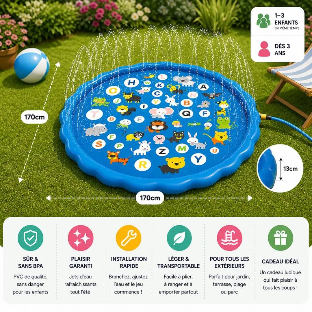Tapis d'eau avec Sprinkler – Splash Pad Enfant | Dès 3 ans