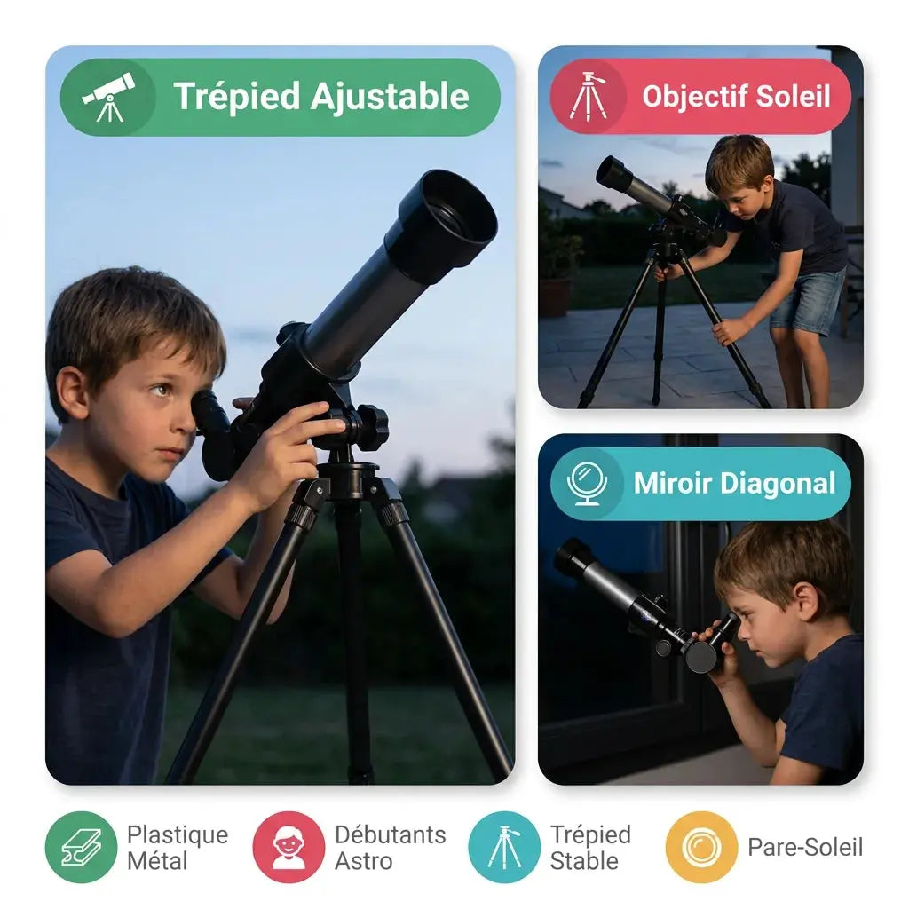 Télescope Enfant – Réfracteur Astronomique Multi-Grossissements Trépied 360°