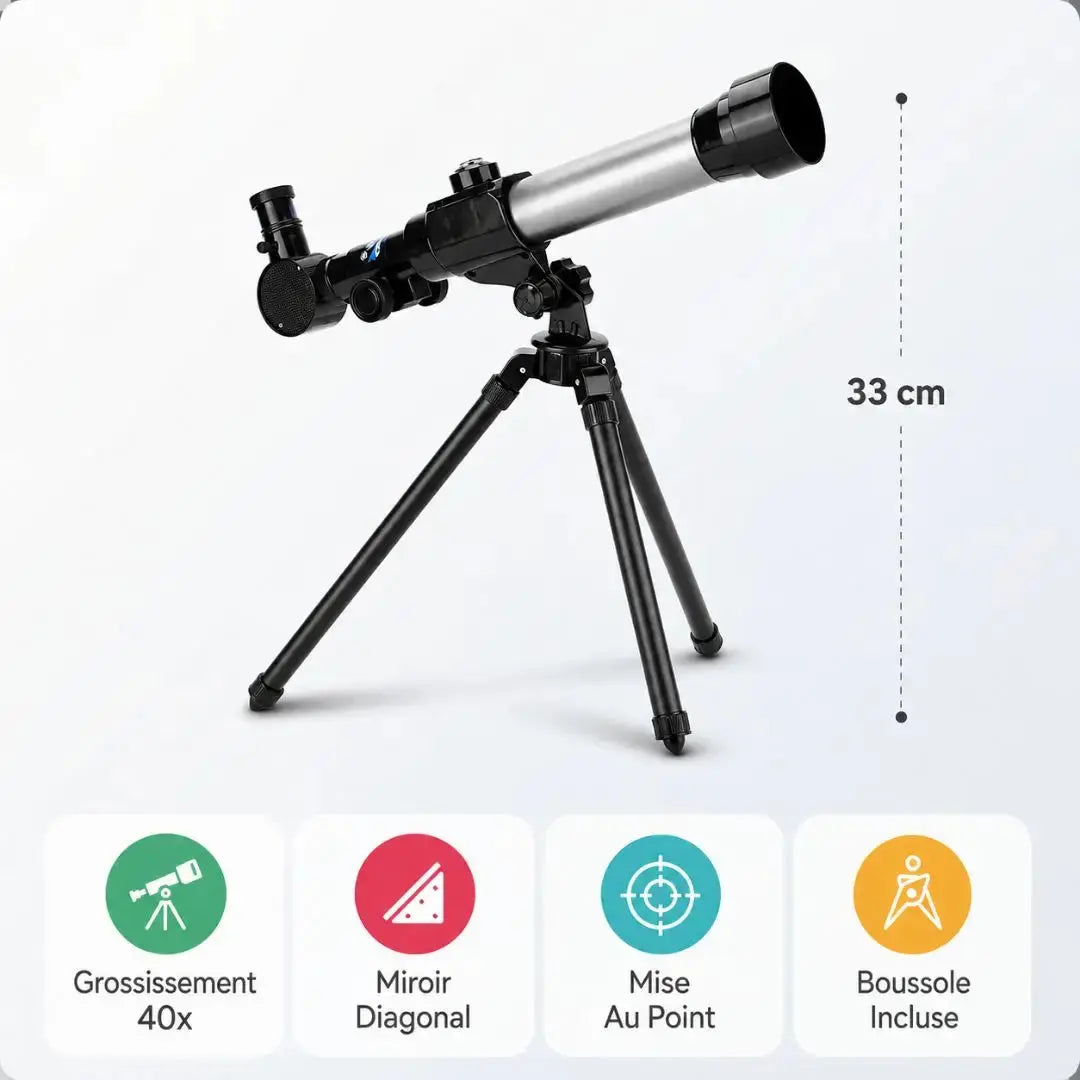 Télescope Enfant – Réfracteur Astronomique Multi-Grossissements Trépied 360°
