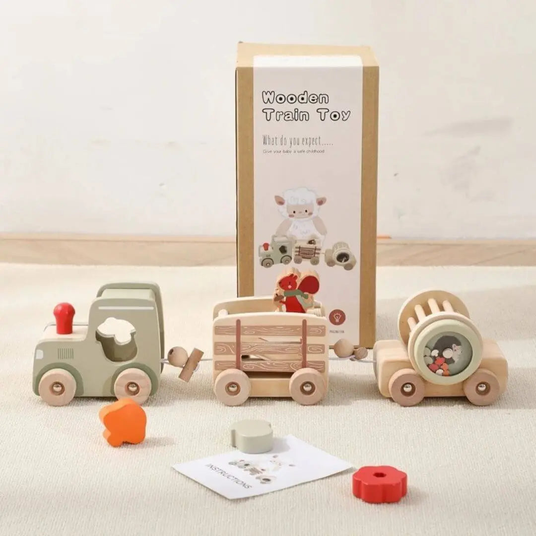 Train en Bois Animalier Montessori - Wooden Train Toy