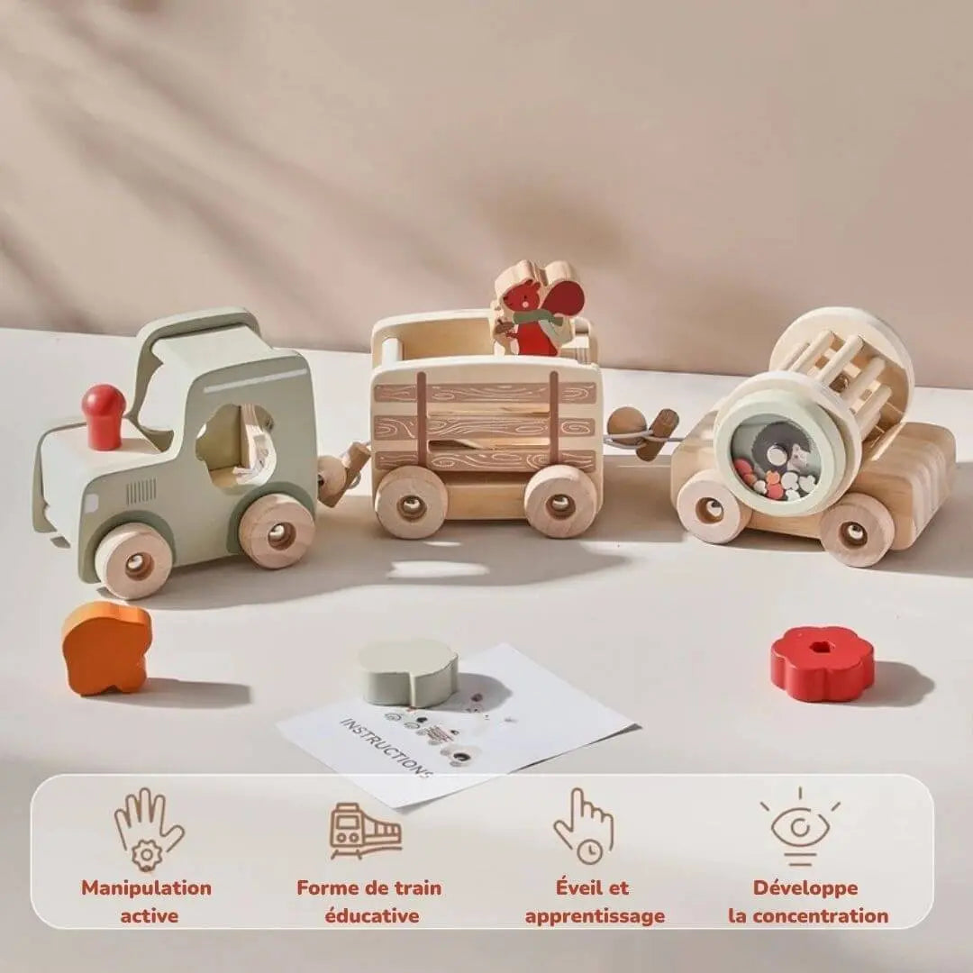 Train en Bois Animalier Montessori - Wooden Train Toy
