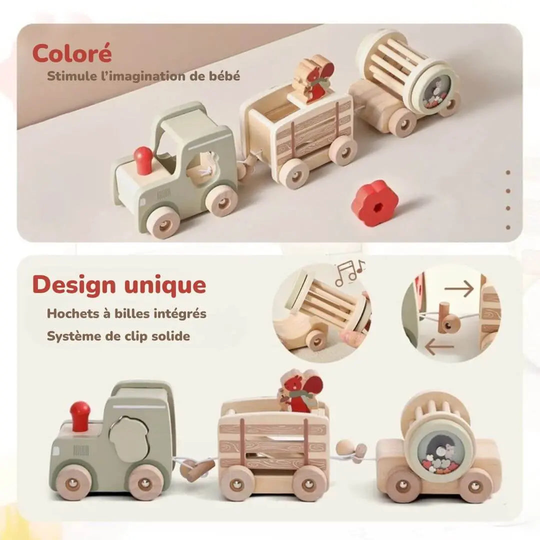 Train en Bois Animalier Montessori - Wooden Train Toy