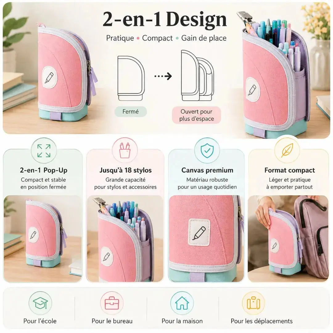Trousse Pop Up – Convertible Pot à Crayons 2-en-1