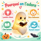 Veilleuse Fantôme Lecture – Décoration Halloween Lumineuse en Résine