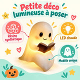Veilleuse Fantôme Lecture – Décoration Halloween Lumineuse en Résine