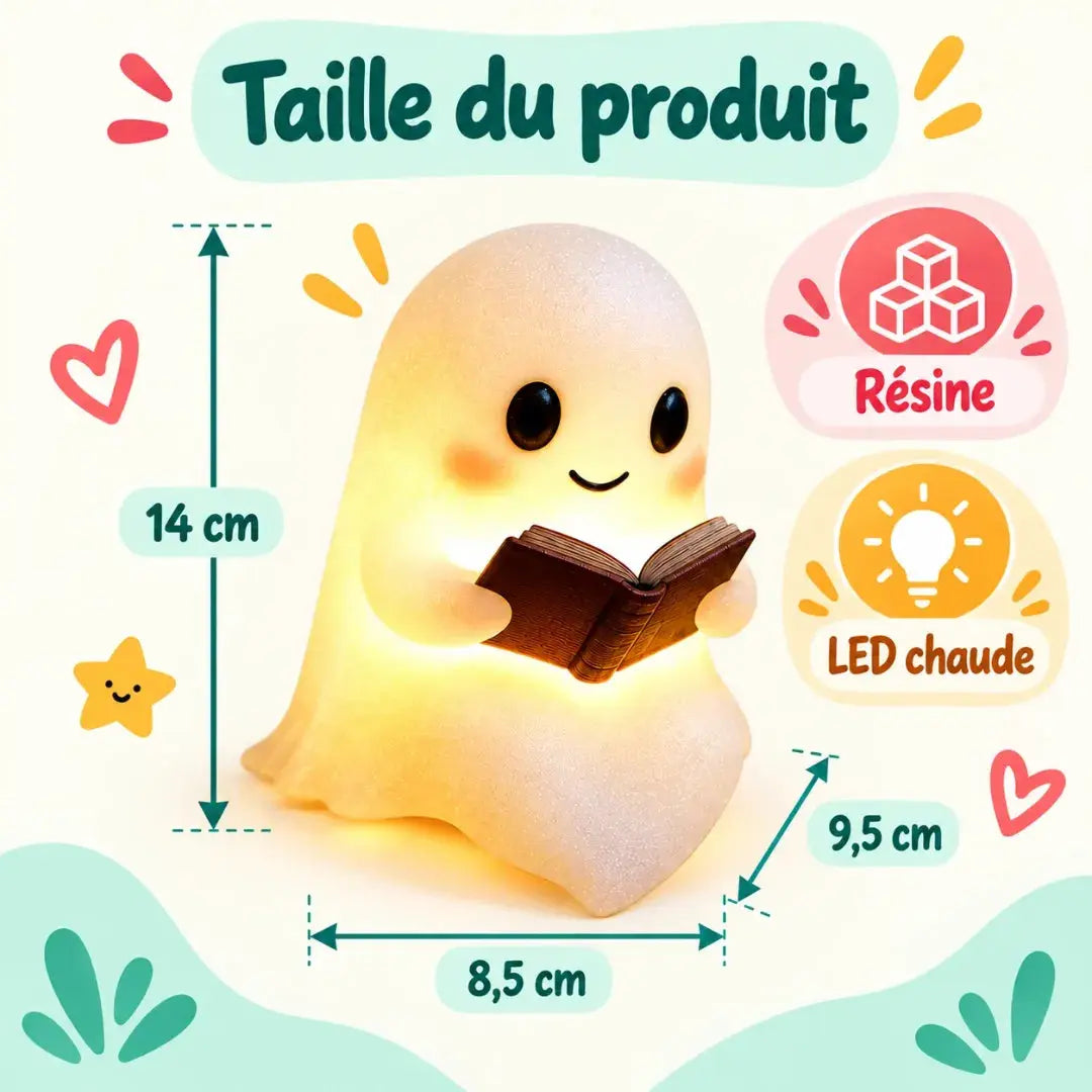 Veilleuse Fantôme Lecture – Décoration Halloween Lumineuse en Résine