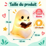 Veilleuse Fantôme Lecture – Décoration Halloween Lumineuse en Résine