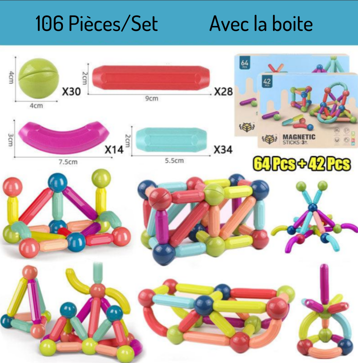 Jeu de bloc contruction magnétique Montessori - Magnetoy