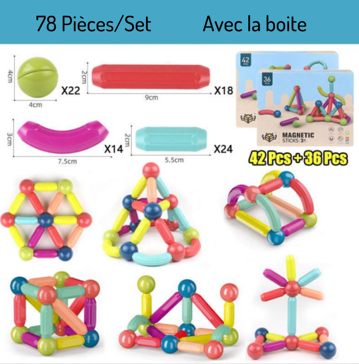 Jeu de bloc contruction magnétique Montessori - Magnetoy