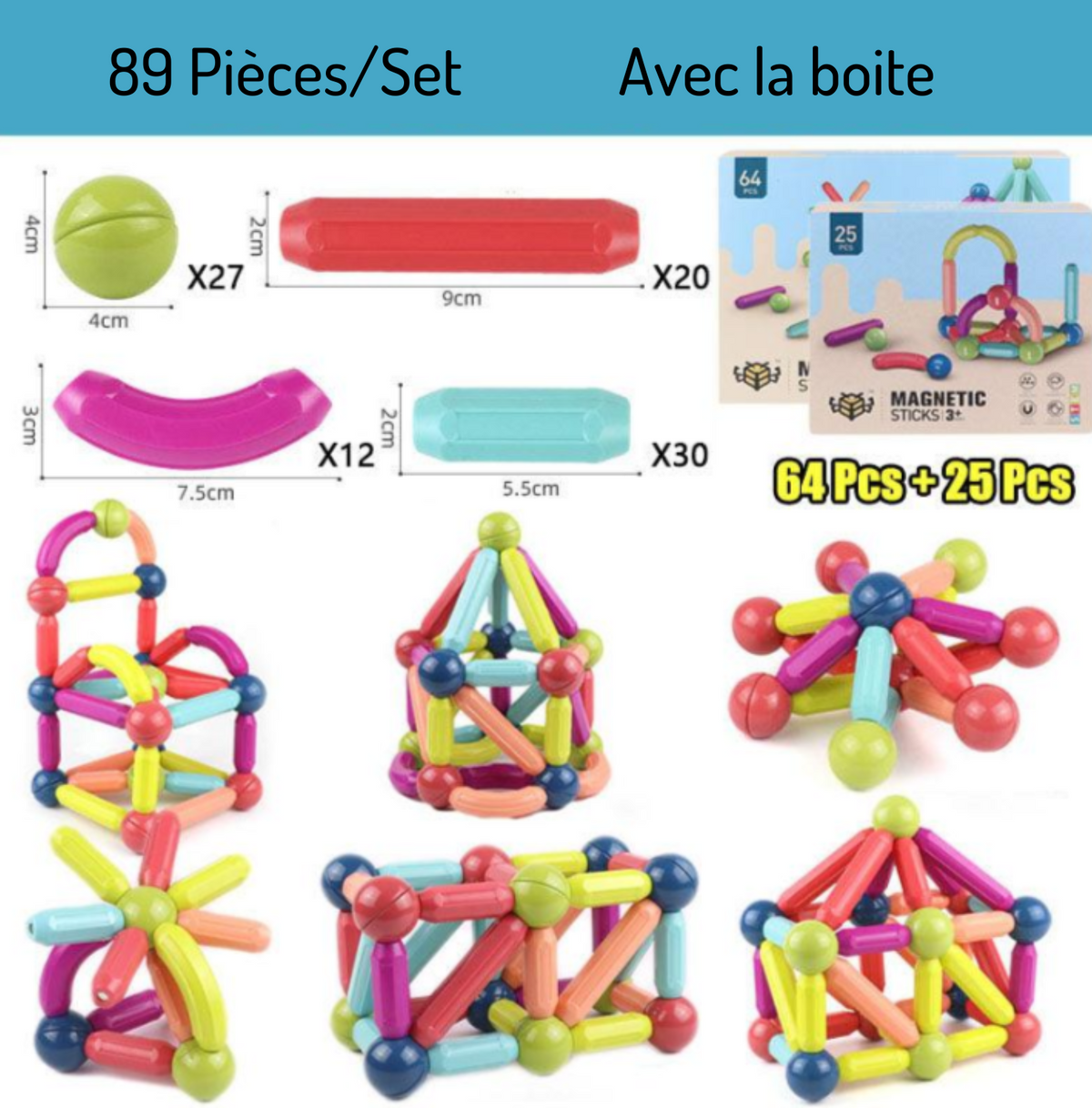 Jeu de bloc contruction magnétique Montessori - Magnetoy