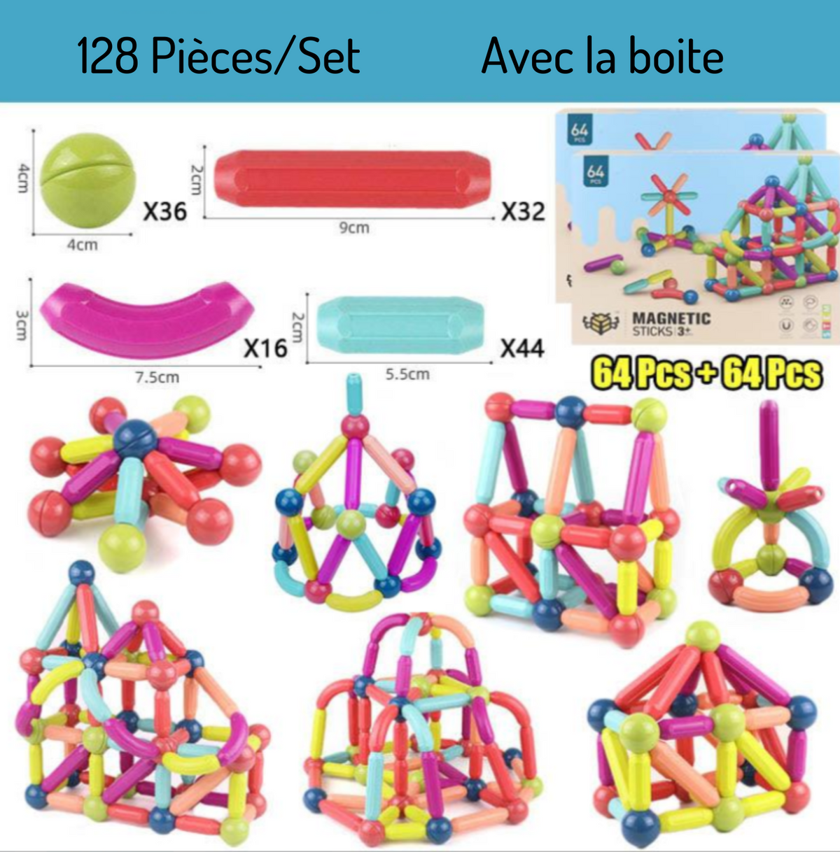 Jeu de bloc contruction magnétique Montessori - Magnetoy