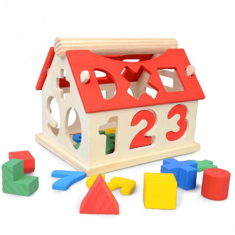 WisdomWood Montessori Maison de Tri des Chiffres et Formes (Puzzle en Bois 3D)