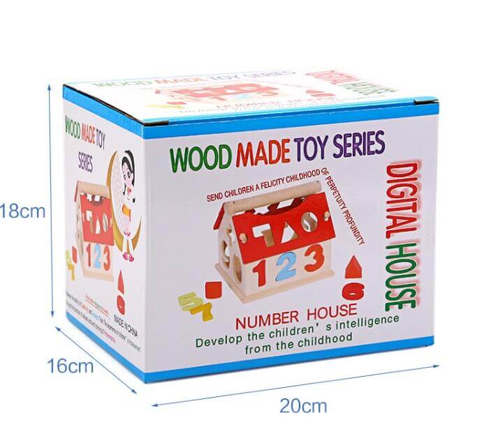 WisdomWood Montessori Maison de Tri des Chiffres et Formes (Puzzle en Bois 3D)