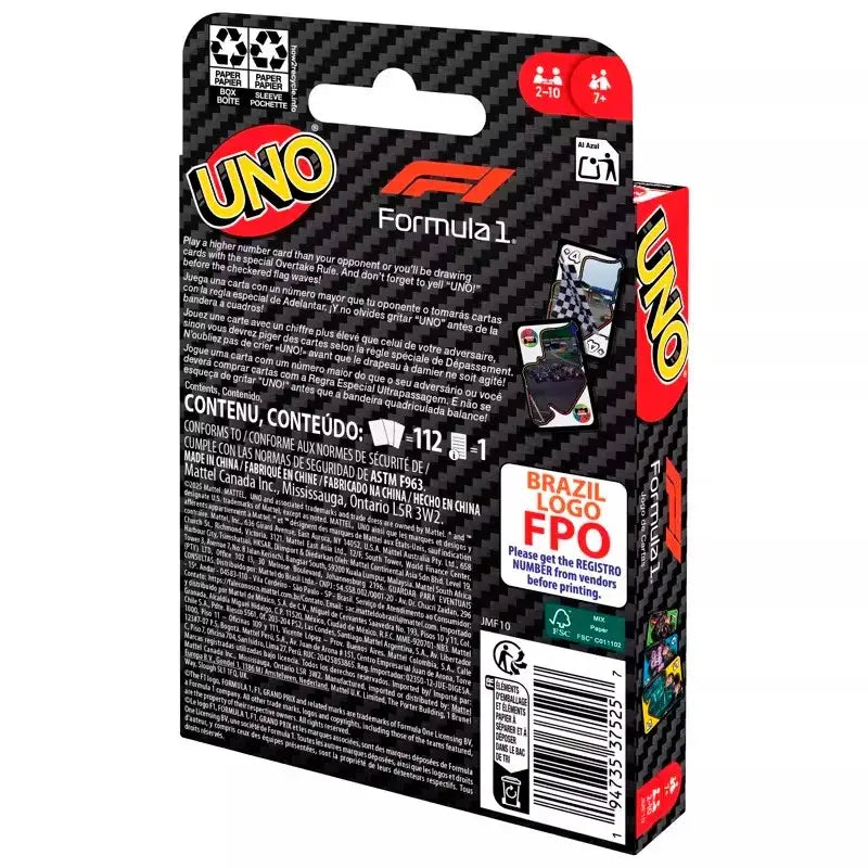 Cartes à jouer UNO Formule 1 Racing