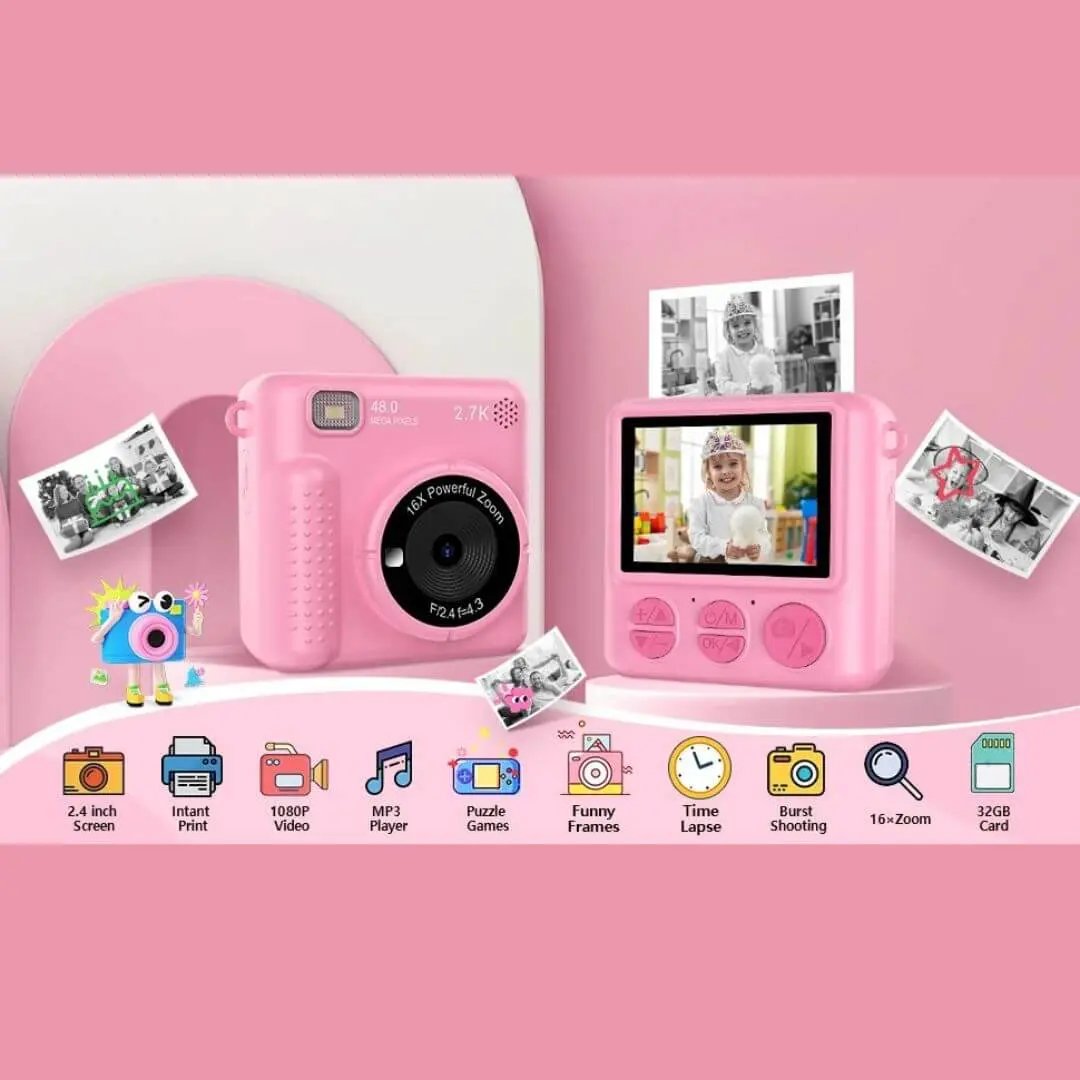 Appareil Photo Enfant – Impression Thermique – PixiPlay Rose