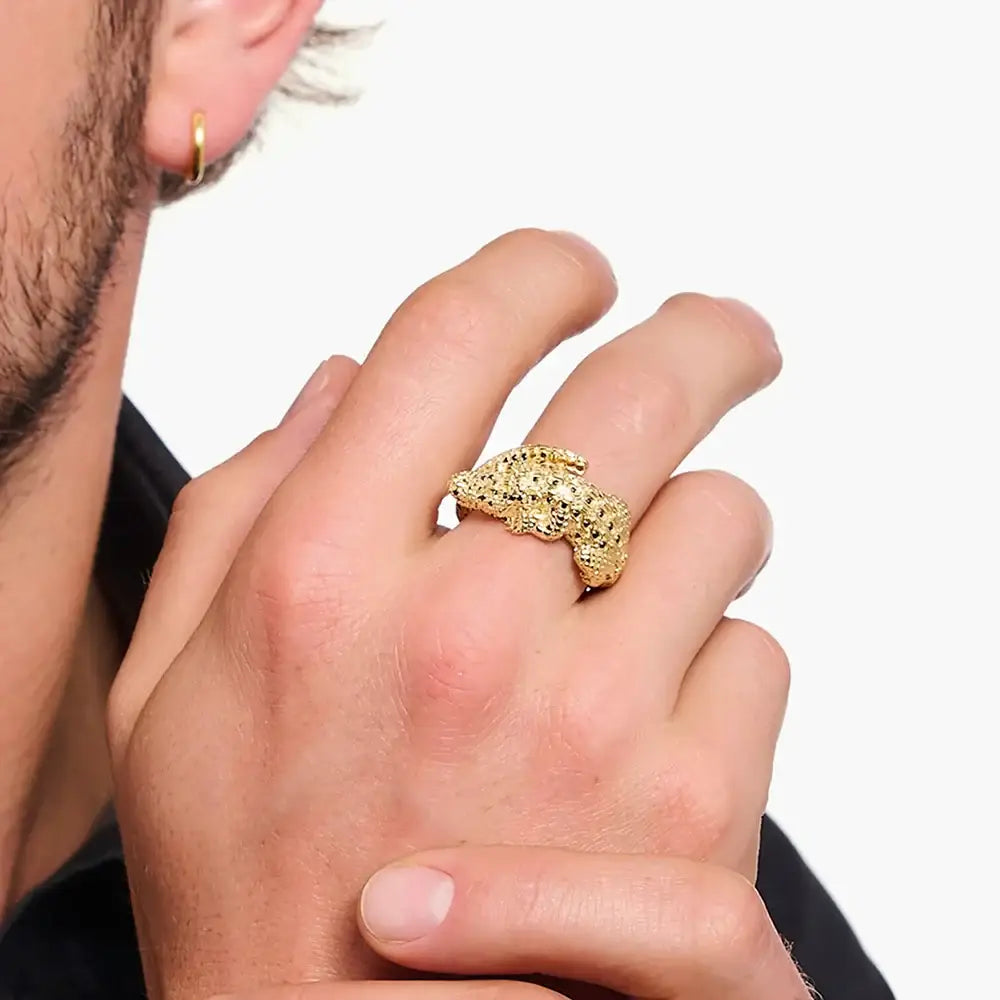 Bague Argent Crocodile Doré