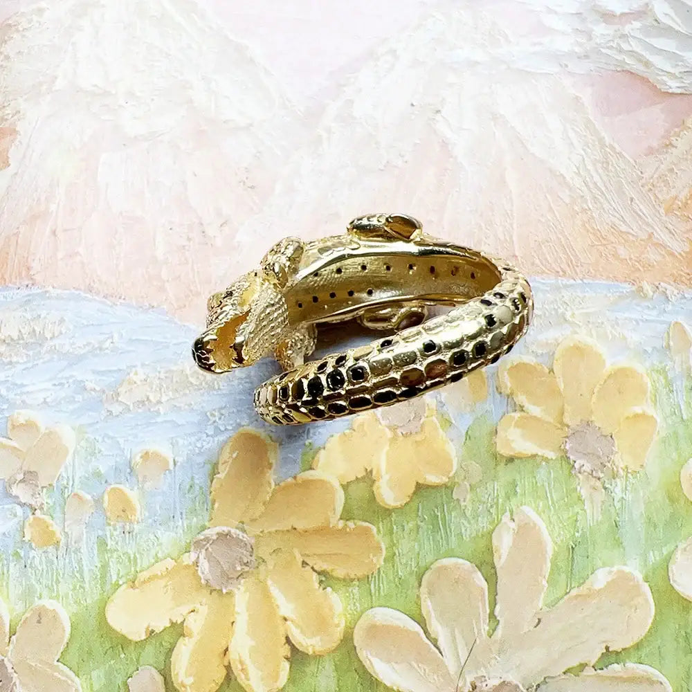 Bague Argent Crocodile Doré