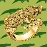 Bague Argent Crocodile Doré