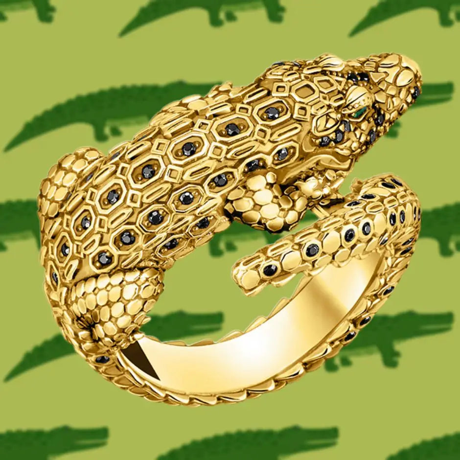 Bague Argent Crocodile Doré