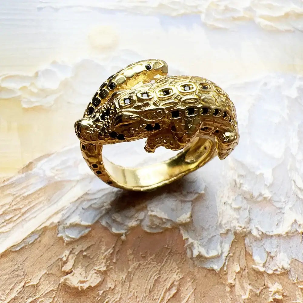 Bague Argent Crocodile Doré